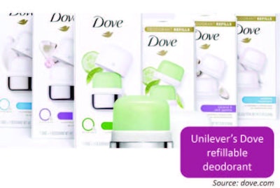 Dove refillable deodorant packs.