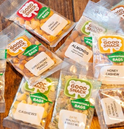 The Good Snack Company's 25g 'shot' range of nuts and snacks with compostable packaging.