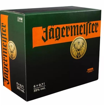 Jägermeister swaps its solid board secondary packaging for corrugated.