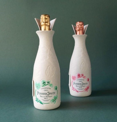 Maison Perrier-Jouët's new eco-friendly gift box is made with molded paper pulp and vine shoots.