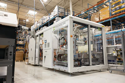 Packsize’s X5 equipment at Crutchfield runs at about 425 to 450 erected, bottom sealed cases per hour, each cut specifically for a unique order.