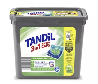 Aldi has replaced its Tandil detergent pod packaging with 92% recycled polypropylene.