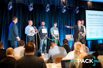 Rod Patch and Cliff Labbe perform a live demo with friends from Eastman during their talk 2022 talk: A Case Study in Adopting Certified Advanced Recycled Materials for Medical Packaging.