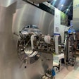 Romaco showcased its new TPR 25 tablet coater at PACK EXPO Las Vegas, with its pictured automated spray arm and nozzles.