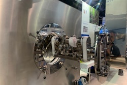 Romaco showcased its new TPR 25 tablet coater at PACK EXPO Las Vegas, with its pictured automated spray arm and nozzles.