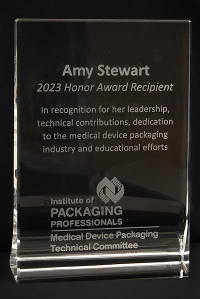 Amy Stewart, Kent Hevenor, and Ryan Erickson were honored for their contributions to the medical device packaging community.