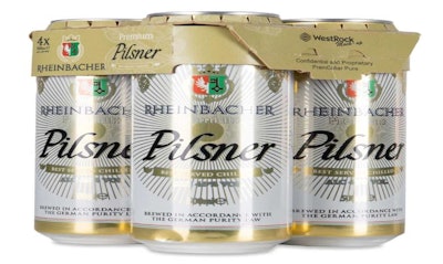 Aldi U.K.'s new board collars for beer and cider multipacks can be recycled at home with other board and paper items.