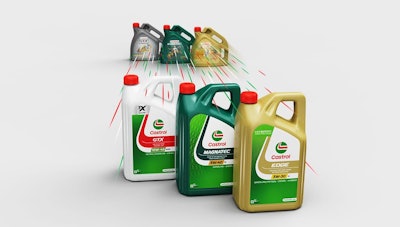 Castrol's new European market packaging features a 20% plastic reduction and allows for more products on pallets or shelves.