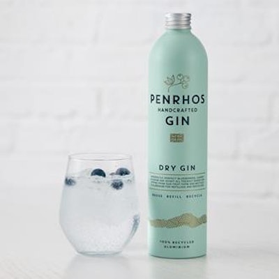 Penrhos Spirits uses a unique printing process for its aluminum gin bottles to boost shelf appeal.