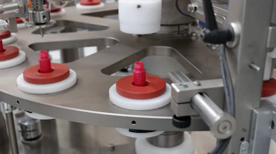 Rotary filling of mascara tubes.