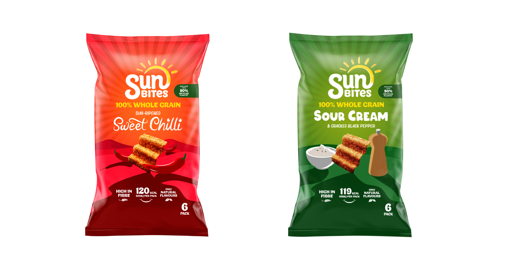 A new snack bag for PepsiCo Europe&rsquo;s Walkers Sunbites chip brand in the U.K. and Ireland is made from 50% recycled content from chemical recycling technology.
