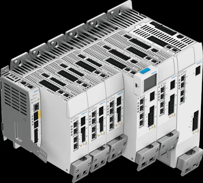 The CMMT-ST DC servo motor, far left, is much more compact that the larger CMMT-AS AC servo drive, right. Regardless of size, OEMs will find the CMMT-ST runs cool and offers a full range of capabilities.