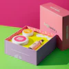 The promotional packaged designed for HejBuddy’s skin-care products uses a micro-flute corrugated board with a white kraft liner. Image courtesy of Metsä Board.