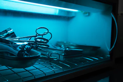 After drying, items are inspected and wrapped for steam sterilization in autoclaves before drying again and cooling to room temperature for storage.