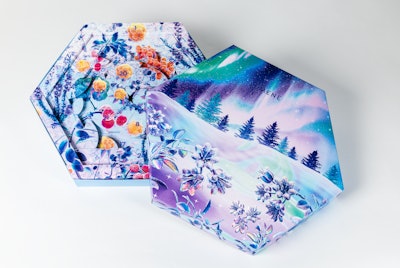 The Lumene 2024 Nordic Beauty Secrets Advent Calendar comprises product packages hidden inside an outer package and closed by a separate sleeve. Metsä Board.