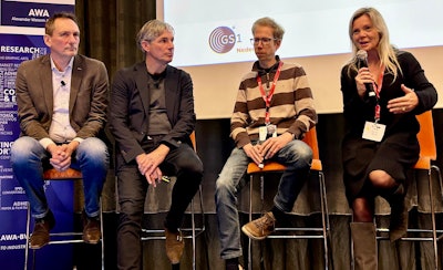 Panelists from l. to r.: Bram Broeks and Adriaan Buijs of GS1 Netherlands, Dominique Guinard, Digimarc, and Sarah Doery, CEC-HQ.