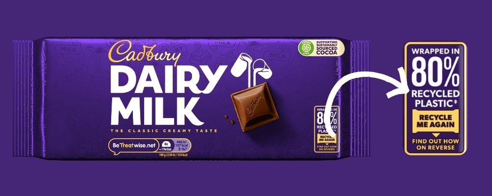 The 80% recycled plastic packaging will initially be used for approximately 300 million bars produced annually in Bournville, England, and Coolock, Ireland.
