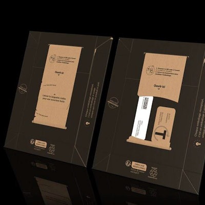 The envelope is made from corrugated cardboard and incorporates a single-use locking mechanism.