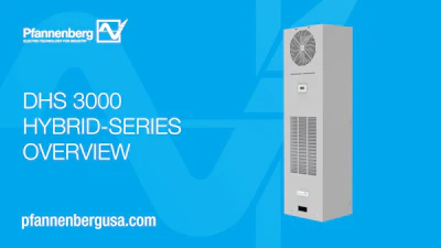 Pfannenberg DHS 3000 Hybrid-Series air conditioning unit on blue background