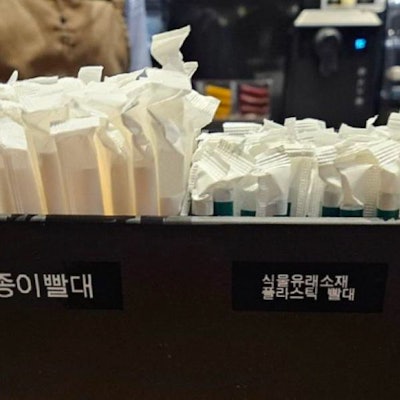 The pilot includes a dedicated straw collection box to explore recycling options.