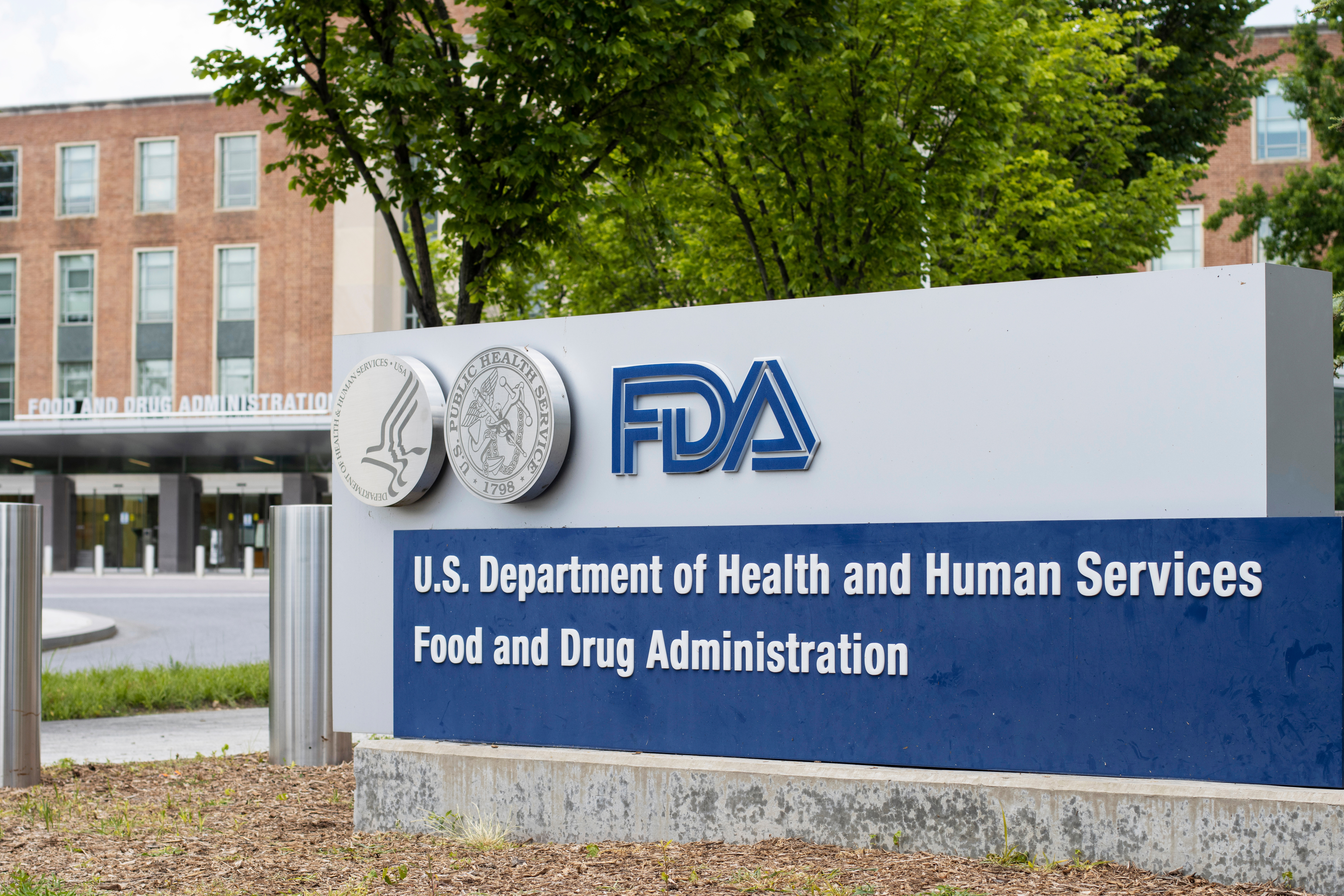 FDA headquarters sign with government logo and building exterior