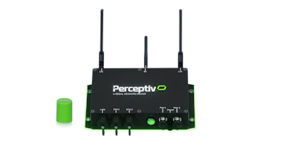 Perceptiv wireless communication device with three antennas and green accent
