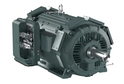 Industrial electric motor with cooling fins and metal housing
