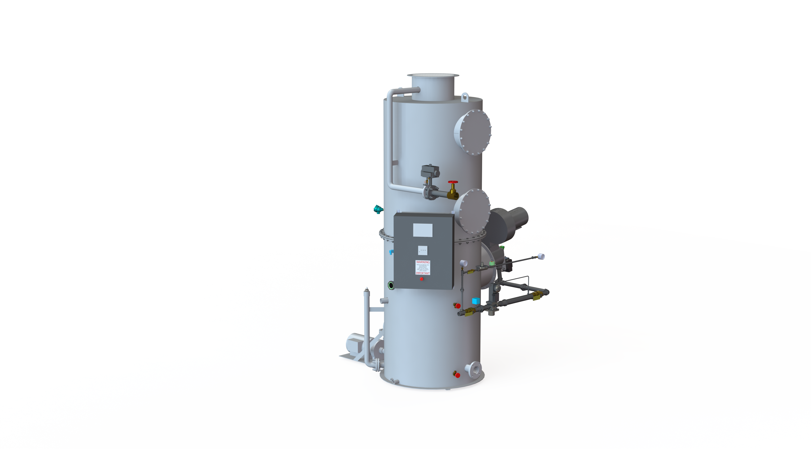 Vertical industrial machinery with gray cylindrical tank and control panel