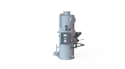 Vertical industrial machinery with gray cylindrical tank and control panel