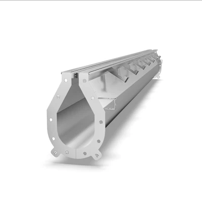 Silver metallic industrial beam with hexagonal cross-section and mounting holes