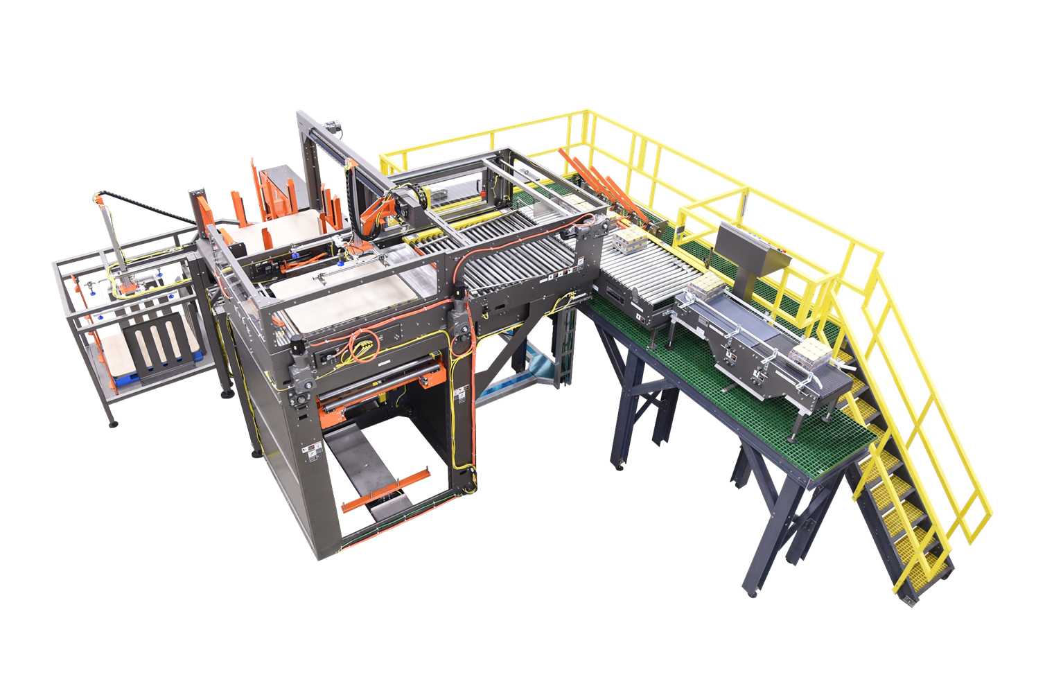 Complex industrial machinery with conveyor systems and metal framework