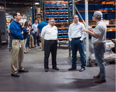 Guests toured the newly expanded Joyce/Dayton facility in Portland, IN following the company's grand opening celebration. (L to R: Chris Kozak, Engineering Manager; Michael Boehm, VP of Revenue; J.D. Prescott, Indiana State Representative; and Brad Weiss, President and CEO).