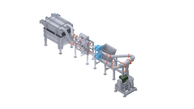 Industrial processing machinery line with interconnected equipment and pipes