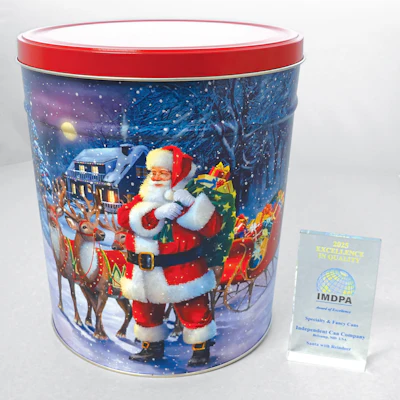 Independent Can Company's &ldquo;Santa with Reindeer&rdquo; tapered pail