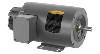 Gray industrial electric motor with yellow specification label