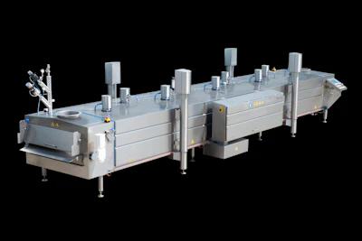 Stainless steel industrial food processing conveyor machine with multiple sections