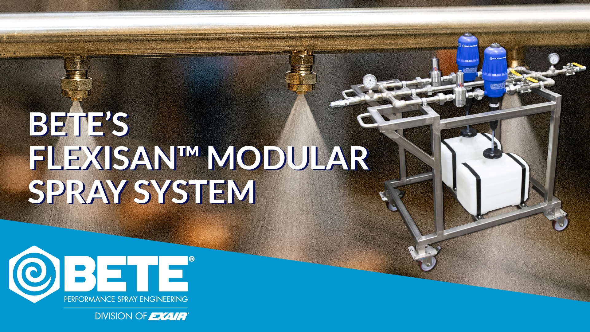 BETE FlexiSan Modular Spray System with industrial spray nozzles and mobile equipment rack