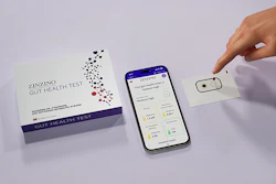 Zinzino's at-home test kit packet includes a QR code that leads to a safe site where users register the test result from the sample card.