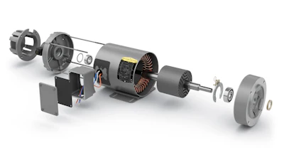Exploded technical diagram of electric motor showing internal mechanical components