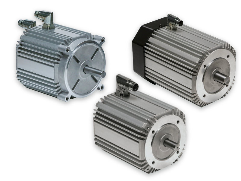 Three industrial electric motors with aluminum cooling fins