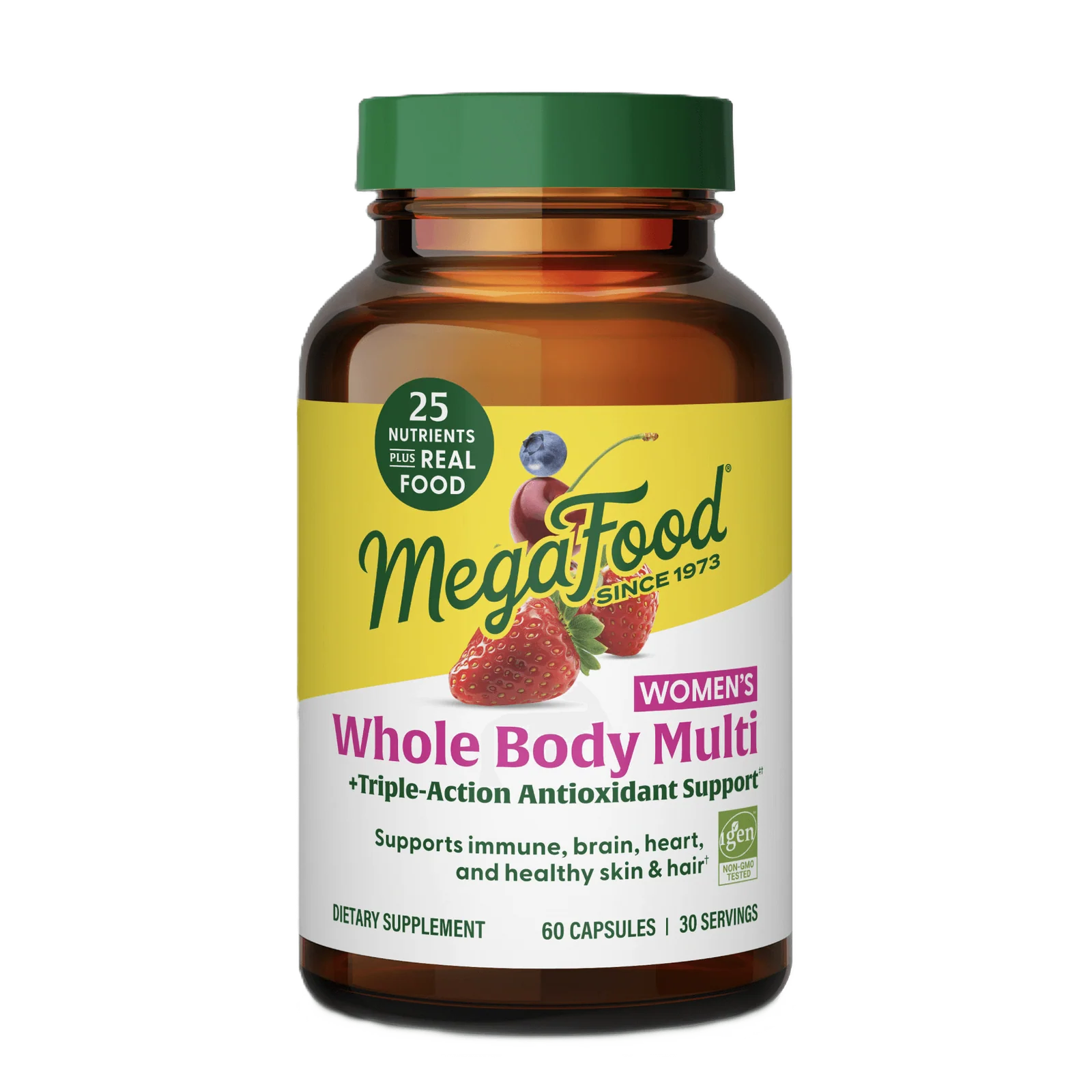 MegaFood's amber glass bottles protect tablets and capsules from light degradation and preserve nutrient potency.