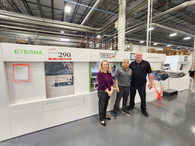 The Colbert crew: Lisa Glenn, Kenosha Operations Manager; Roberto Lopez, Die Cutter Operator; Barney McLin, Facilities and Die Cutting Manager.