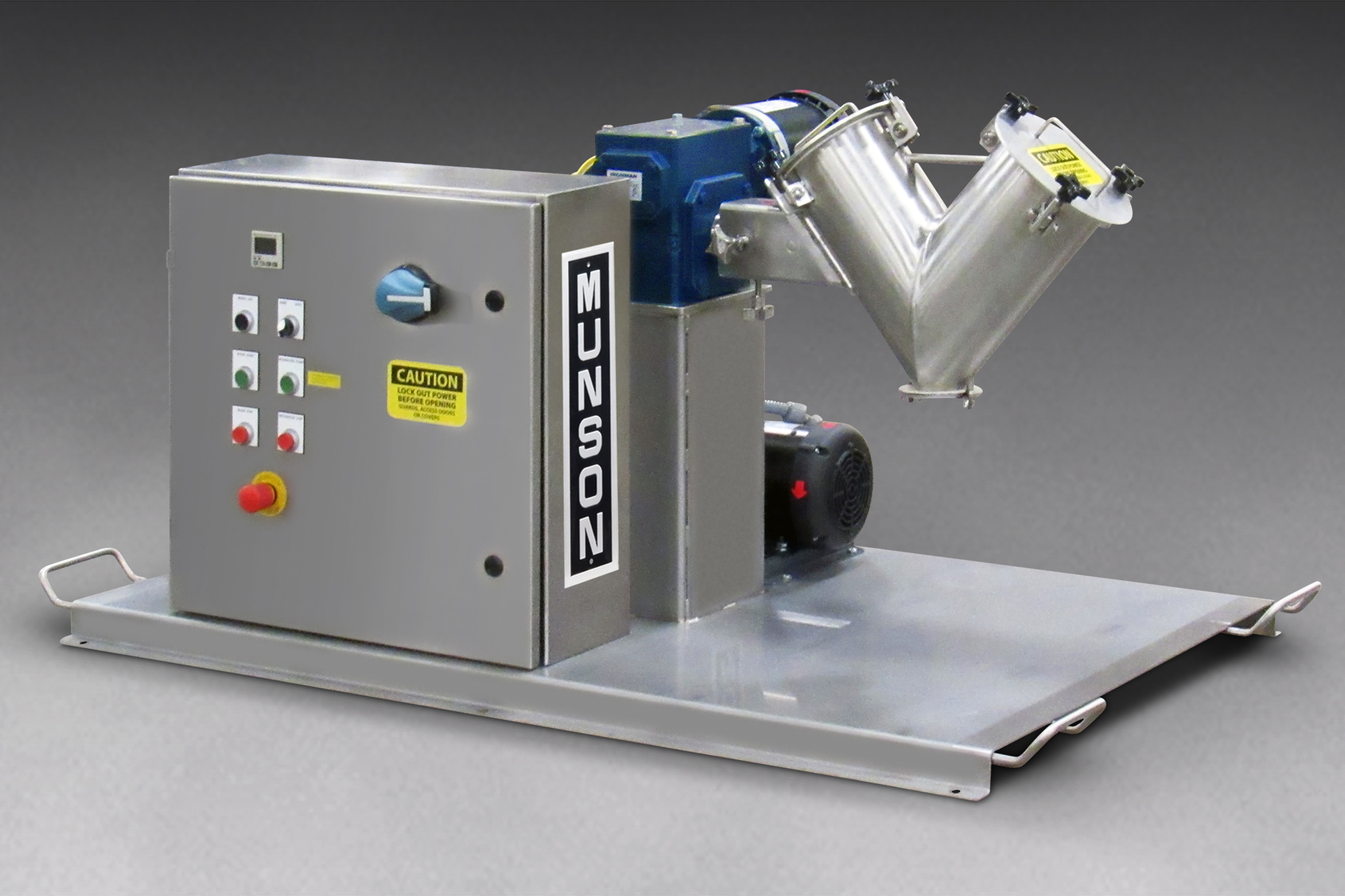 Industrial Zonezu mixing machine with control panel, dual stainless steel tanks, and blue motor on metal platform