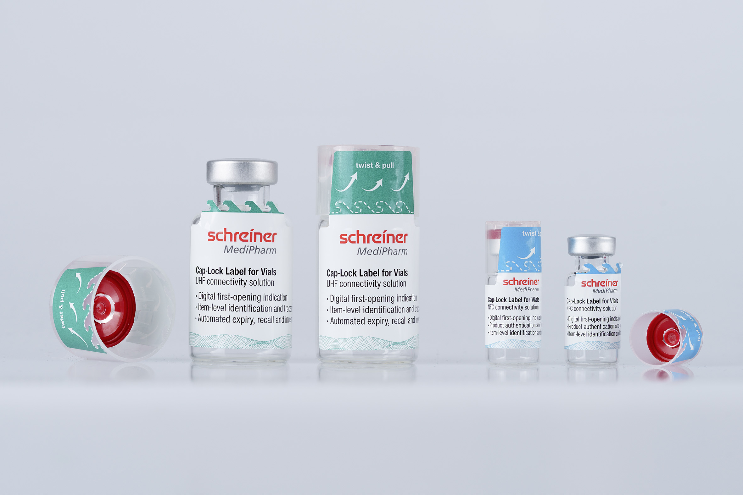 Cap-Lock for Vials is adaptable to various vial sizes and combines an irreversible first-opening indication with RFID and NFC functionality.