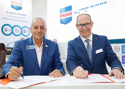 Jim Pittas (left), president and CEO of PMMI, The Association for Packaging and Processing Technologies, and Thomas Dohse, director of interpack.