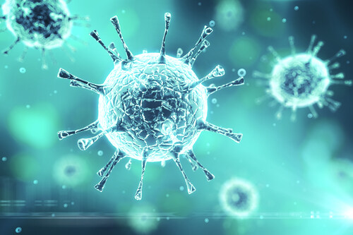 A 3D rendering of a virus molecule