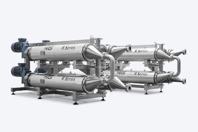HCS R Series industrial heat exchanger system with dual cylindrical tubes and electric motors