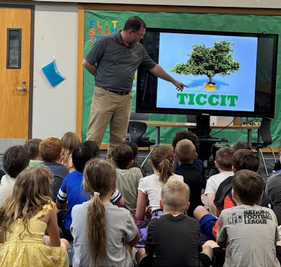 Colbert's Todd Douthit presents the program to elementary students