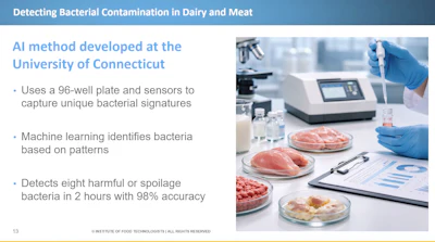Laboratory scientist conducting bacterial contamination detection using 96-well plate technology and machine learning analysis on petri dishes