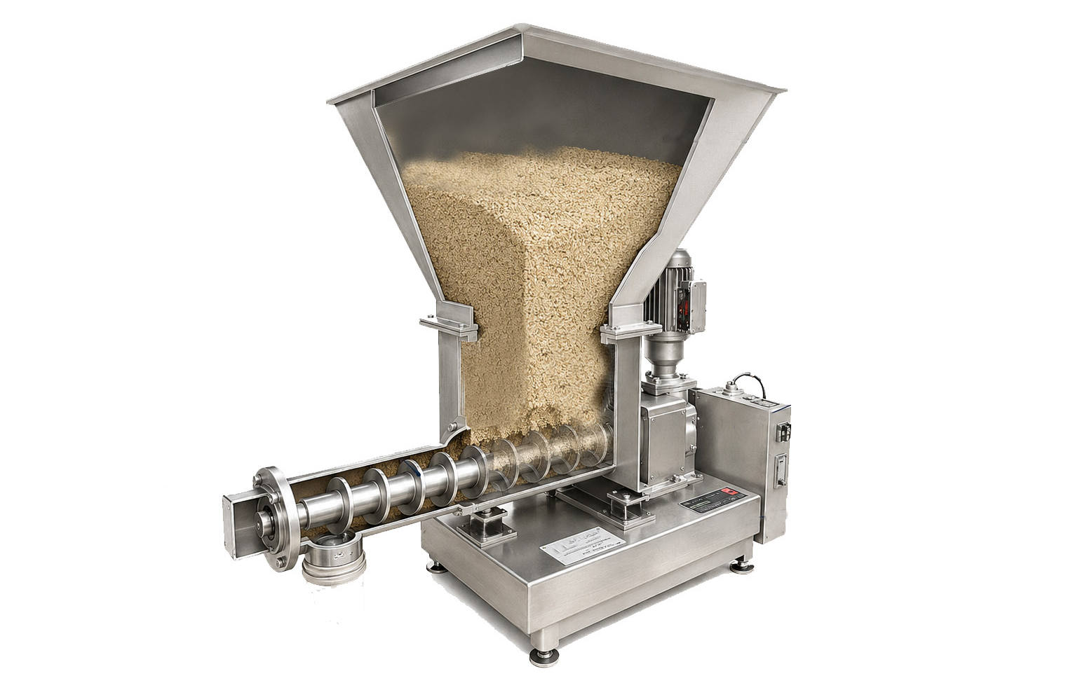 Industrial grain mill processor with stainless steel hopper and auger conveyor system